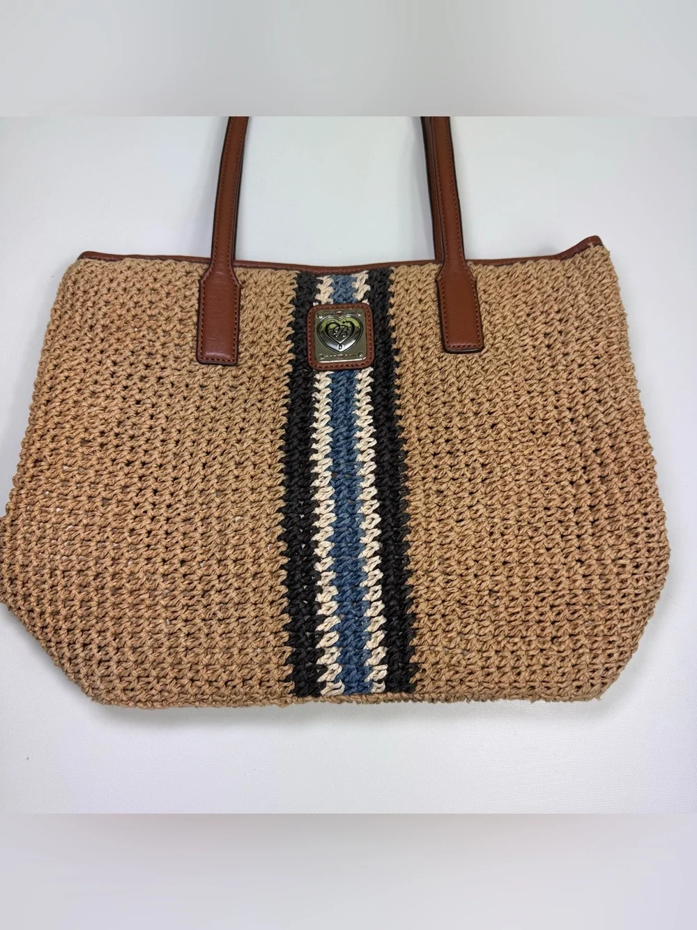 BRIGHTON POSIE RAFFIA CROSSBODY BUCKET BAG WHEAT-MULTI